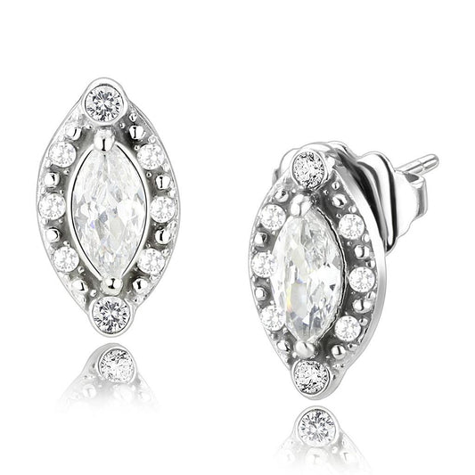 DA368 - High polished (no plating) Stainless Steel Earrings with AAA Grade CZ in Clear-0