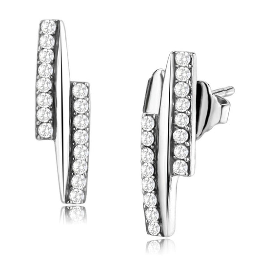 DA369 - High polished (no plating) Stainless Steel Earrings with AAA Grade CZ in Clear-0