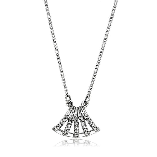 DA380 - High polished (no plating) Stainless Steel Chain Pendant with AAA Grade CZ in Clear-0