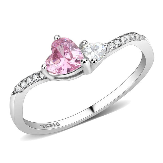 DA384 - High polished (no plating) Stainless Steel Ring with AAA Grade CZ in Rose-0