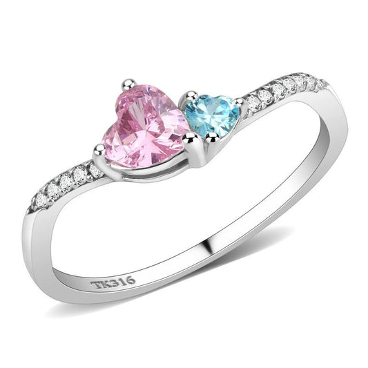 DA384Q - High polished (no plating) Stainless Steel Ring with AAA Grade CZ in Multi Color-0