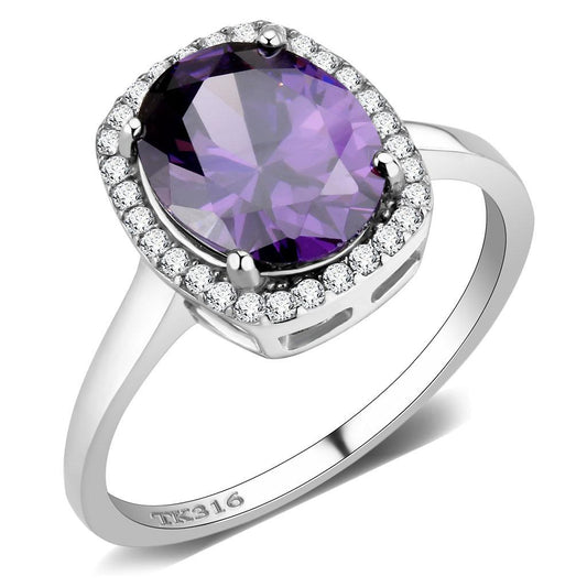 DA385 - High polished (no plating) Stainless Steel Ring with AAA Grade CZ in Amethyst-0