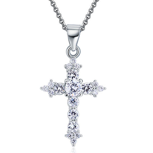 Round Cut Created Diamond 925 Sterling Silver Cross Pendant Necklace XFN8028-0