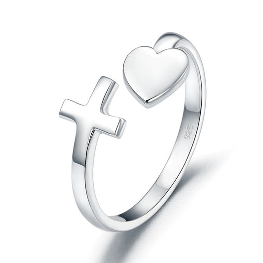 Plain Solid 925 Sterling Silver Ring Cross Heart for Lady Trendy Stylish XFR8287-0