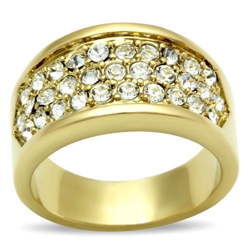 GL002 - IP Gold(Ion Plating) Brass Ring with Top Grade Crystal in Clear-0