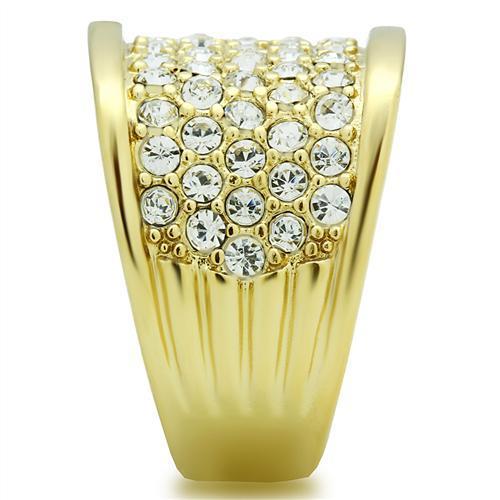 GL006 - IP Gold(Ion Plating) Brass Ring with Top Grade Crystal in Clear-3