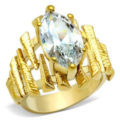 GL080 - IP Gold(Ion Plating) Brass Ring with AAA Grade CZ in Clear-0
