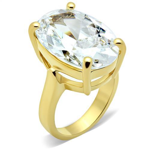 GL083 - IP Gold(Ion Plating) Brass Ring with AAA Grade CZ in Clear-0