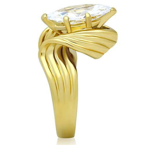 GL088 - IP Gold(Ion Plating) Brass Ring with AAA Grade CZ in Clear-3