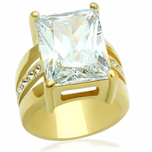 GL089 - IP Gold(Ion Plating) Brass Ring with AAA Grade CZ in Clear-0