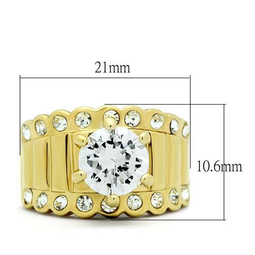 GL095 - IP Gold(Ion Plating) Brass Ring with AAA Grade CZ in Clear-1