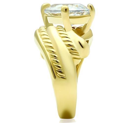 GL100 - IP Gold(Ion Plating) Brass Ring with AAA Grade CZ in Clear-3