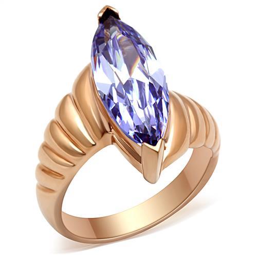 GL139 - IP Rose Gold(Ion Plating) Brass Ring with AAA Grade CZ in Light Amethyst-0