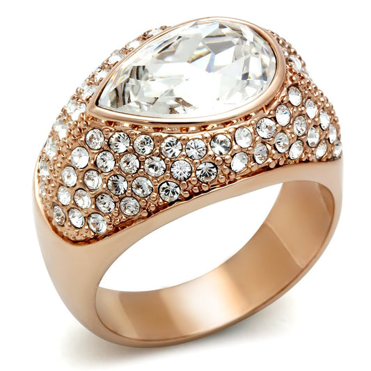 GL146 - IP Rose Gold(Ion Plating) Brass Ring with Top Grade Crystal in Clear-0