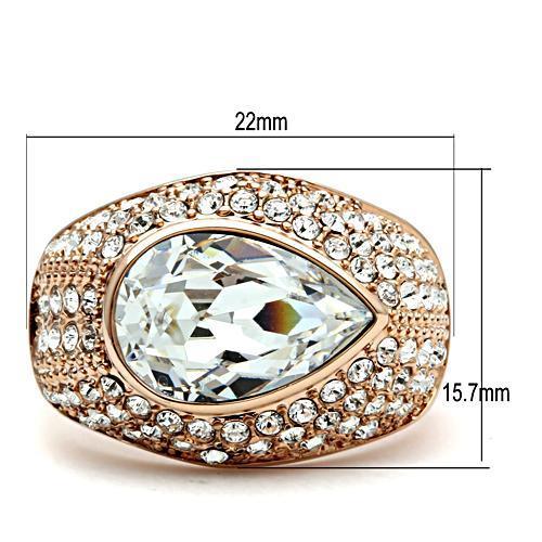 GL146 - IP Rose Gold(Ion Plating) Brass Ring with Top Grade Crystal in Clear-1