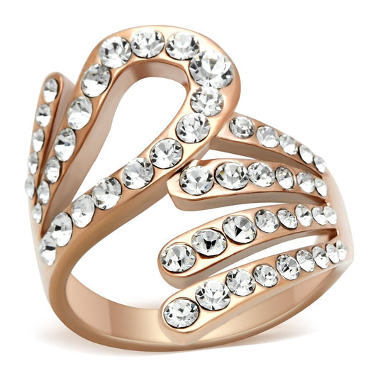 GL149 - IP Rose Gold(Ion Plating) Brass Ring with Top Grade Crystal in Clear-0