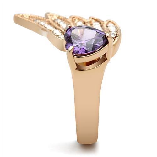 GL151 - IP Rose Gold(Ion Plating) Brass Ring with AAA Grade CZ in Amethyst-3