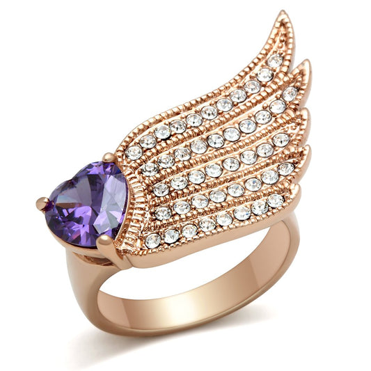 GL151 - IP Rose Gold(Ion Plating) Brass Ring with AAA Grade CZ in Amethyst-0