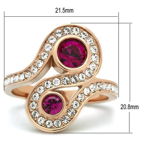 GL153 - IP Rose Gold(Ion Plating) Brass Ring with Top Grade Crystal in Fuchsia-1