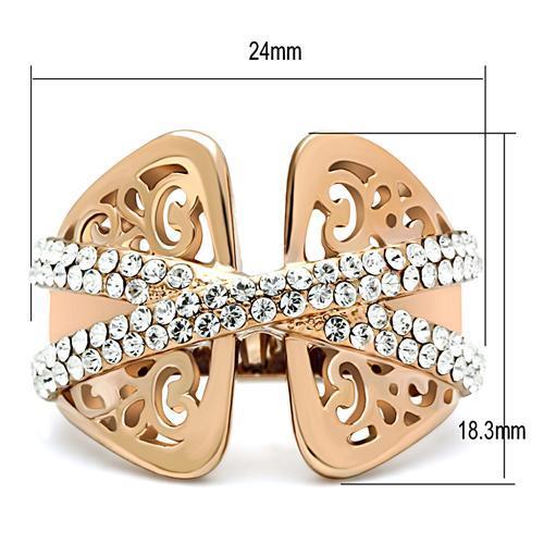 GL156 - IP Rose Gold(Ion Plating) Brass Ring with Top Grade Crystal in Clear-1
