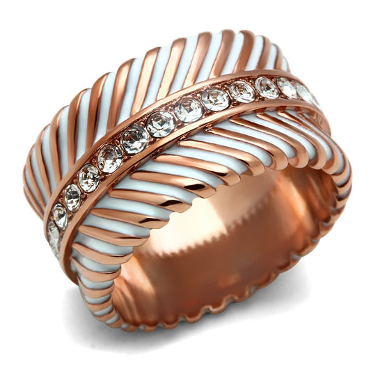 GL202 - IP Rose Gold(Ion Plating) Brass Ring with Top Grade Crystal in Clear-0