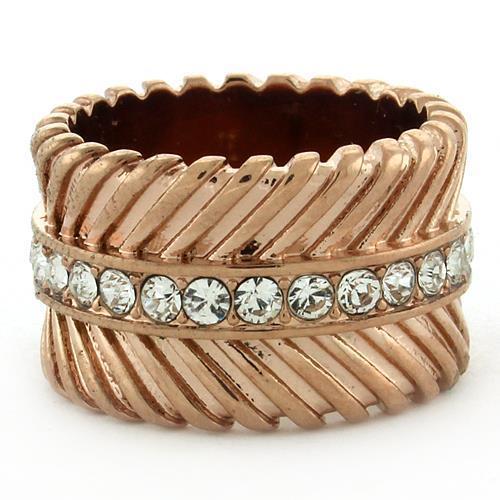GL202 - IP Rose Gold(Ion Plating) Brass Ring with Top Grade Crystal in Clear-1