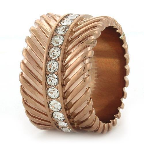 GL202 - IP Rose Gold(Ion Plating) Brass Ring with Top Grade Crystal in Clear-3