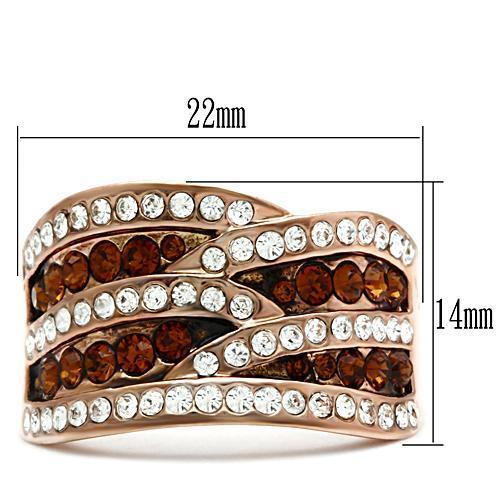 GL217 - IP Rose Gold(Ion Plating) Brass Ring with Top Grade Crystal in Smoked Quartz-1