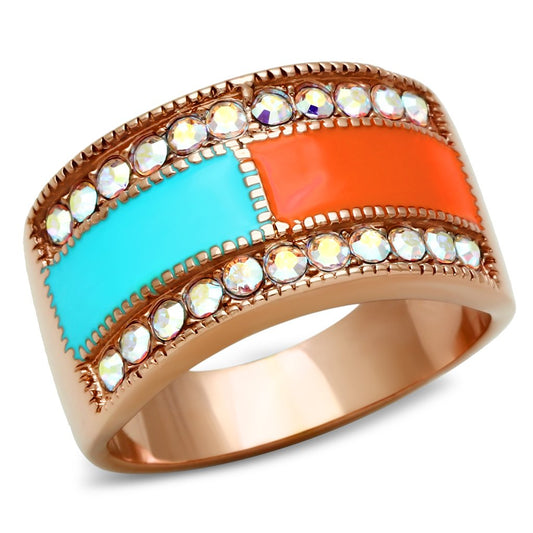 GL221 - IP Rose Gold(Ion Plating) Brass Ring with Top Grade Crystal in Clear-0