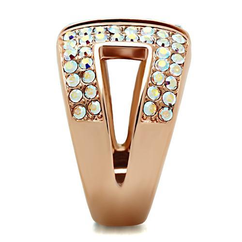 GL222 - IP Rose Gold(Ion Plating) Brass Ring with Top Grade Crystal in Aurora Borealis (Rainbow Effect)-3