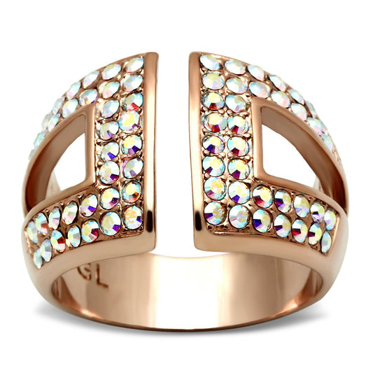 GL222 - IP Rose Gold(Ion Plating) Brass Ring with Top Grade Crystal in Aurora Borealis (Rainbow Effect)-0