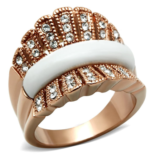 GL223 - IP Rose Gold(Ion Plating) Brass Ring with Semi-Precious Agate in White-0