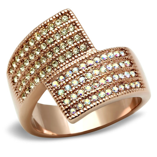 GL229 - IP Rose Gold(Ion Plating) Brass Ring with Top Grade Crystal in Multi Color-0