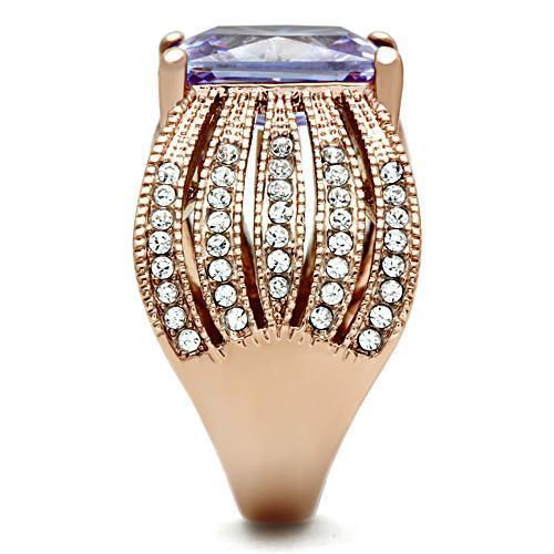GL236 - IP Rose Gold(Ion Plating) Brass Ring with AAA Grade CZ in Light Amethyst-3