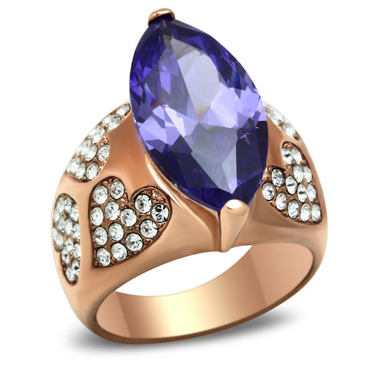 GL241 - IP Rose Gold(Ion Plating) Brass Ring with AAA Grade CZ in Tanzanite-0