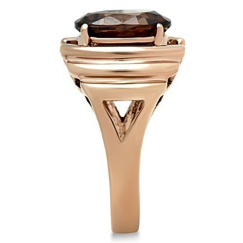 GL242 - IP Rose Gold(Ion Plating) Brass Ring with AAA Grade CZ in Brown-3