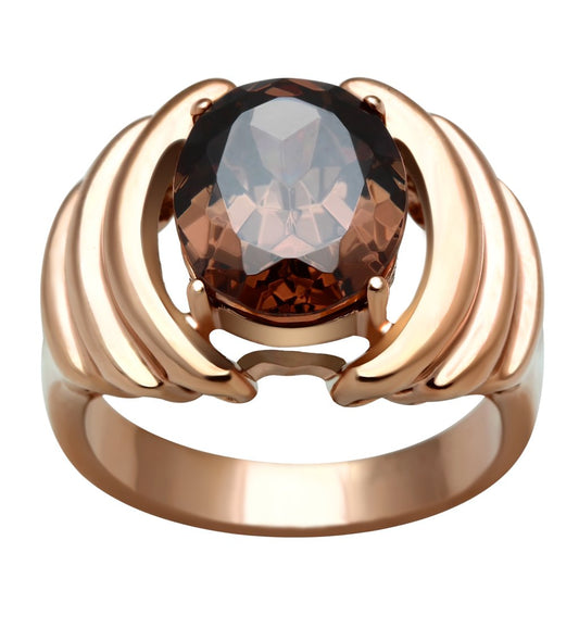 GL242 - IP Rose Gold(Ion Plating) Brass Ring with AAA Grade CZ in Brown-0
