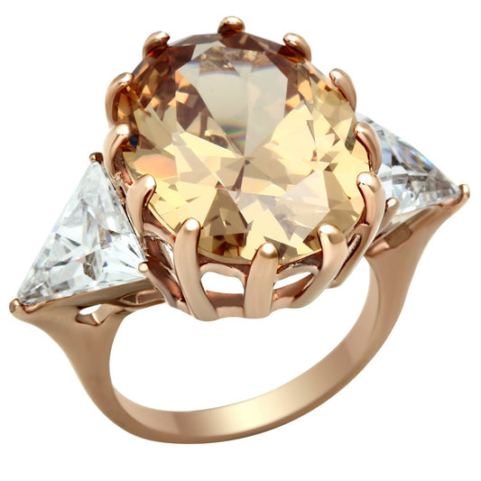 GL243 - IP Rose Gold(Ion Plating) Brass Ring with AAA Grade CZ in Champagne-0