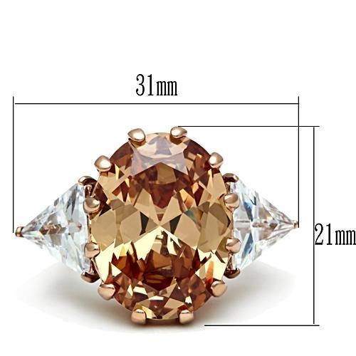 GL243 - IP Rose Gold(Ion Plating) Brass Ring with AAA Grade CZ in Champagne-1