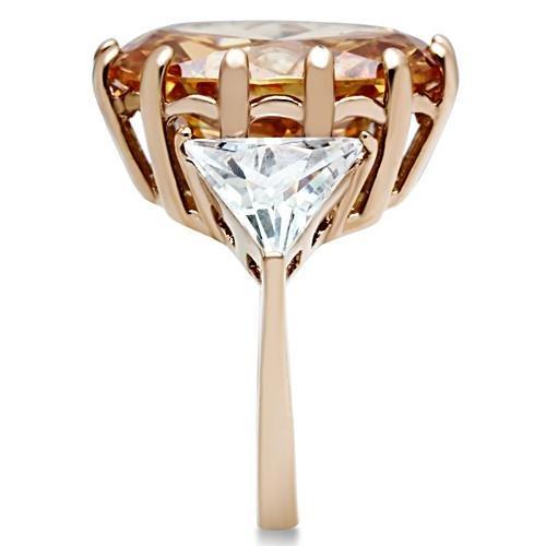 GL243 - IP Rose Gold(Ion Plating) Brass Ring with AAA Grade CZ in Champagne-3