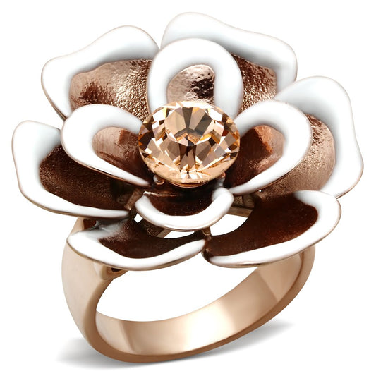 GL247 - IP Rose Gold(Ion Plating) Brass Ring with Top Grade Crystal in Light Peach-0