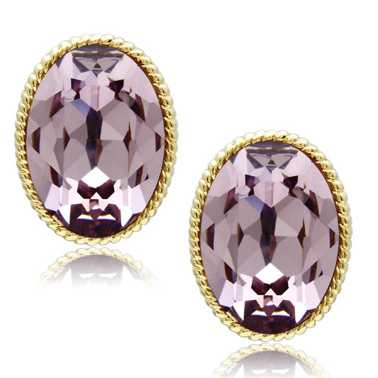 GL258 - IP Gold(Ion Plating) Brass Earrings with Top Grade Crystal in Light Amethyst-0