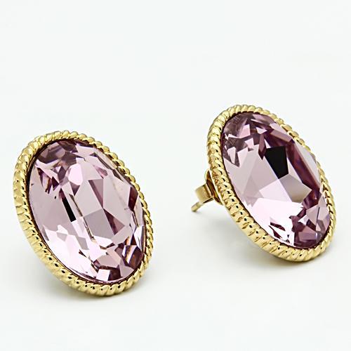 GL258 - IP Gold(Ion Plating) Brass Earrings with Top Grade Crystal in Light Amethyst-2