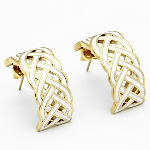 GL272 - IP Gold(Ion Plating) Brass Earrings with Epoxy in White-2