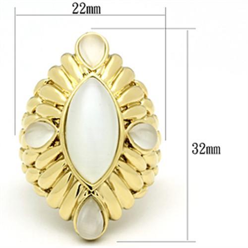 GL294 - IP Gold(Ion Plating) Brass Ring with Synthetic Cat Eye in White-1
