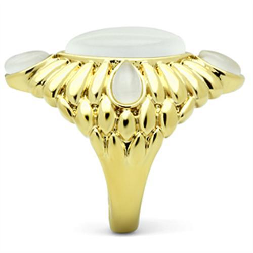 GL294 - IP Gold(Ion Plating) Brass Ring with Synthetic Cat Eye in White-3