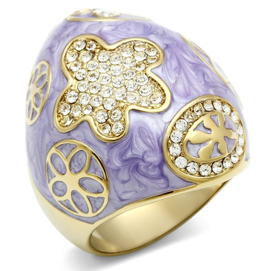 GL295 - IP Gold(Ion Plating) Brass Ring with Top Grade Crystal in Clear-0