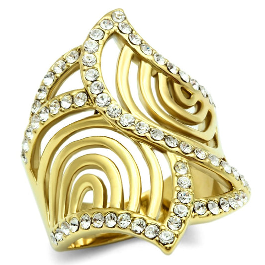 GL296 - IP Gold(Ion Plating) Brass Ring with Top Grade Crystal in Clear-0