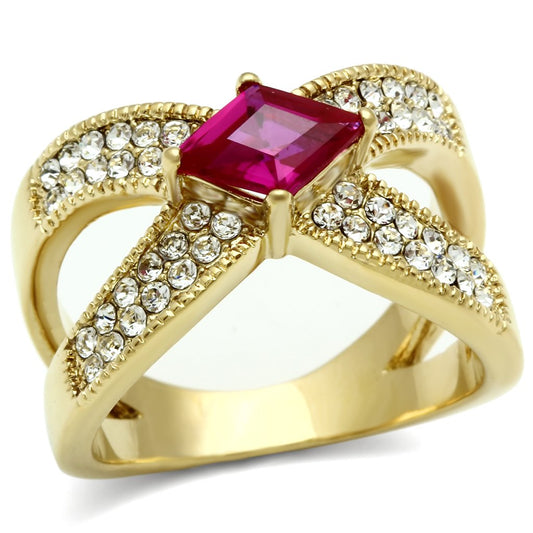 GL298 - IP Gold(Ion Plating) Brass Ring with AAA Grade CZ in Ruby-0