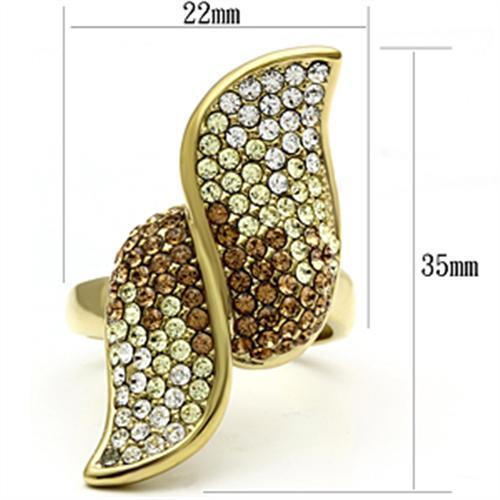 GL304 - IP Gold(Ion Plating) Brass Ring with Top Grade Crystal in Multi Color-1